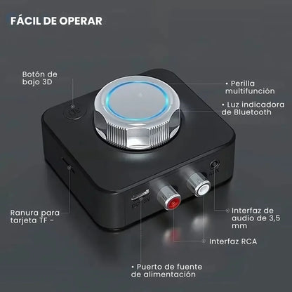 BASSHUB® RECEPTOR ESTEREO RCA, BLUETOOTH 5.0  ADAPTADOR DE MUSICA 3D