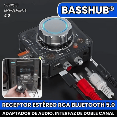 BASSHUB® RECEPTOR ESTEREO RCA, BLUETOOTH 5.0  ADAPTADOR DE MUSICA 3D