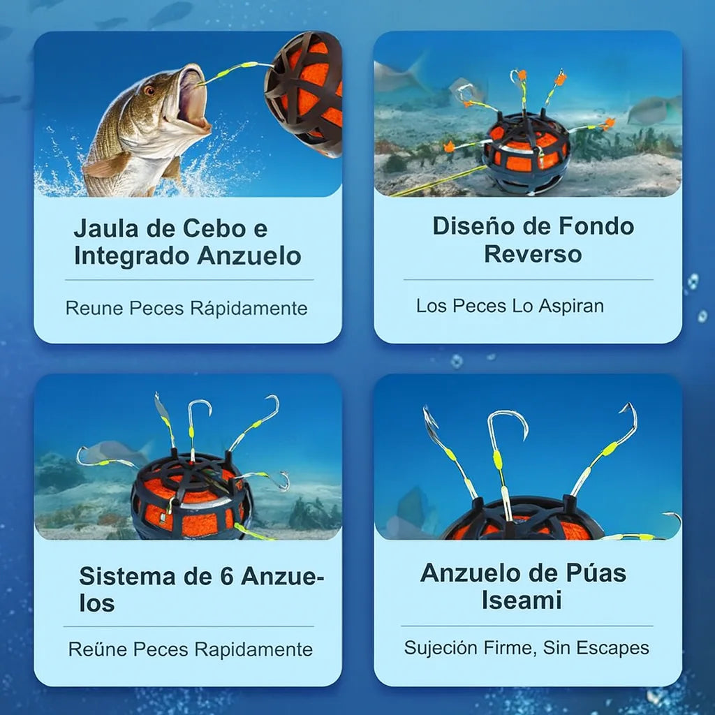 PESCAMAX® ANZUELO REVERSO DE 6 PUNTAS TIPO JAULA