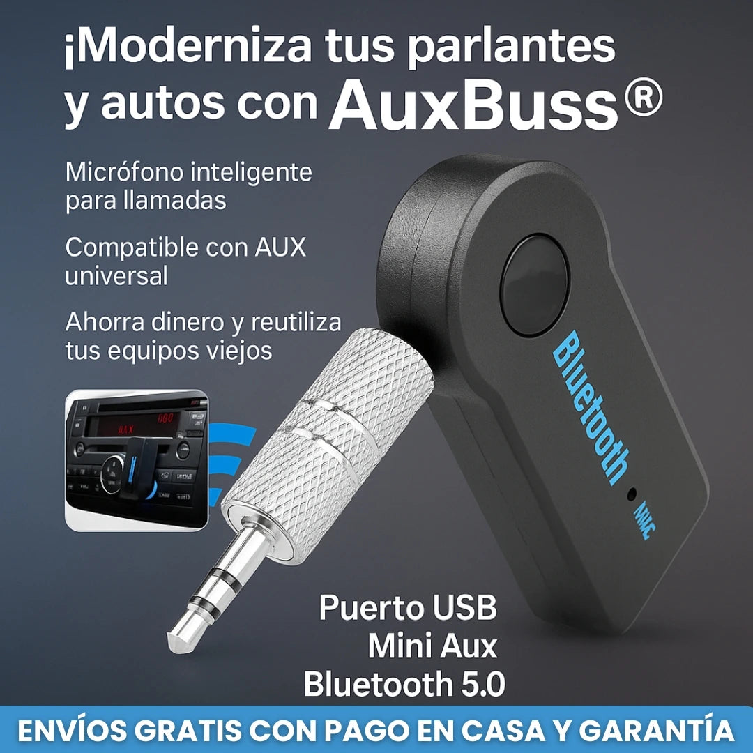 AUXBUSS® Receptor Estereo RCA, Bluetooth 5.0+ Aux 3.5mm para adaptar música y radio