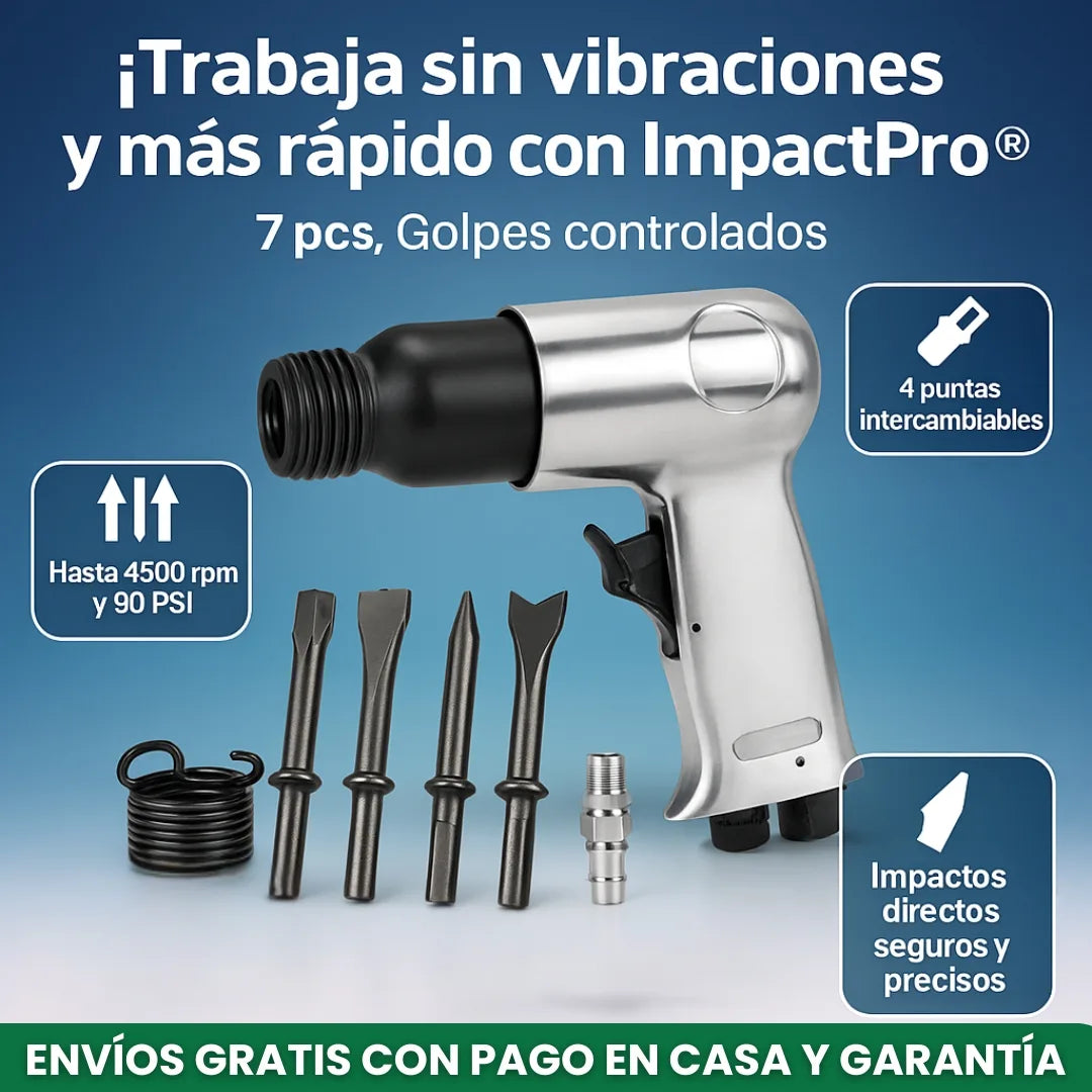 ImpactPro® Martillo neumático de tipo recto con mango Industrial de 1/4" cabezal removedor de óxido, herramienta neumática de cincel